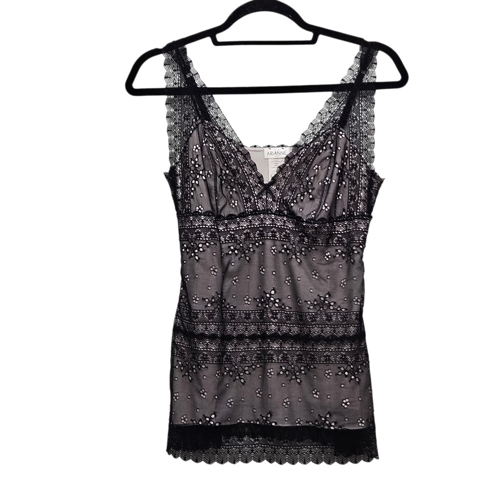 Arianne Camisole M Black Lace Floral Eyelet Lingerie Top Whimsigoth Fairy Grunge